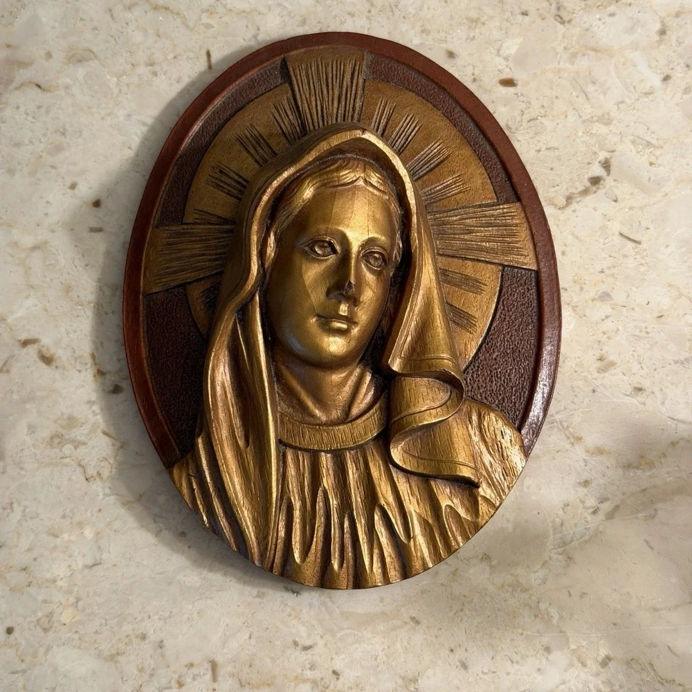 Arabesque Religious Mary & Jesus Wooden 3D Wall Hanging Plaque 5.5